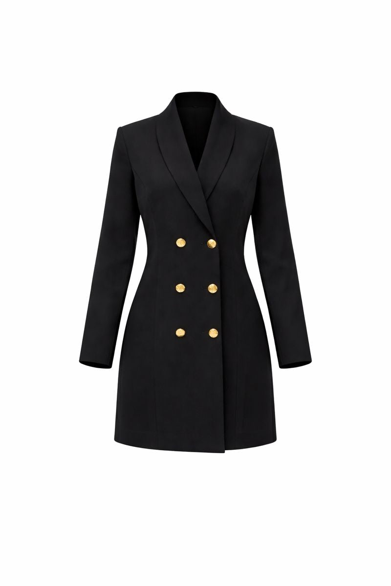 Black coat with gold buttons on a white background