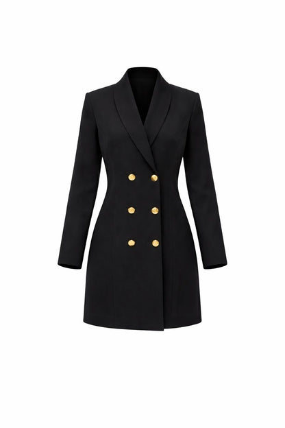 Black coat with gold buttons on a white background