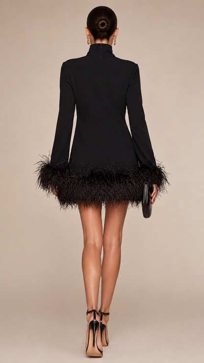 Black dress with feathered hem