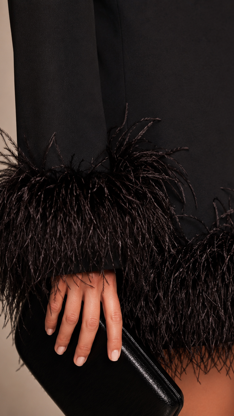 Black feathered cuffs on a garment